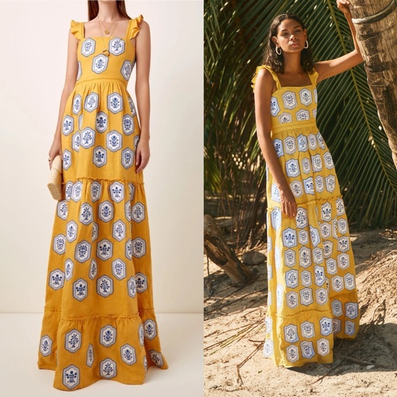 Agua by Agua Bendita Dresses & Skirts - Agua by Agua Bendita Herbarium Embroidered Linen Maxi Dress